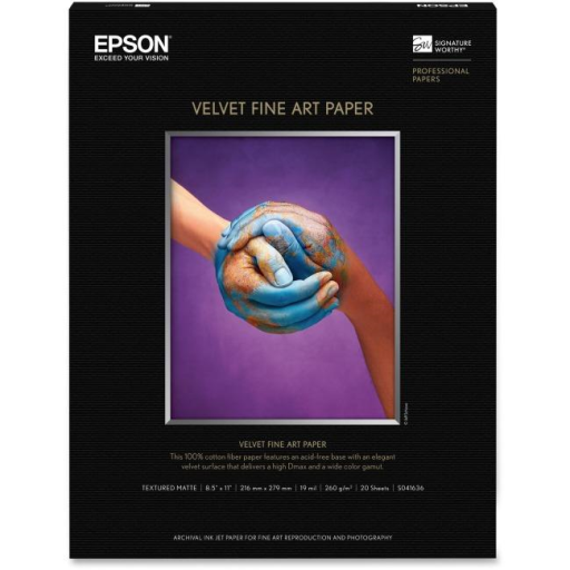 Epson Velvet Fine Art Paper, Letter Size, 20 sheetsS