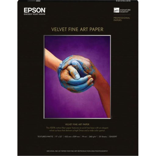Epson Velvet Fine Art Paper 17'' x 22'' (25 Sheets)S