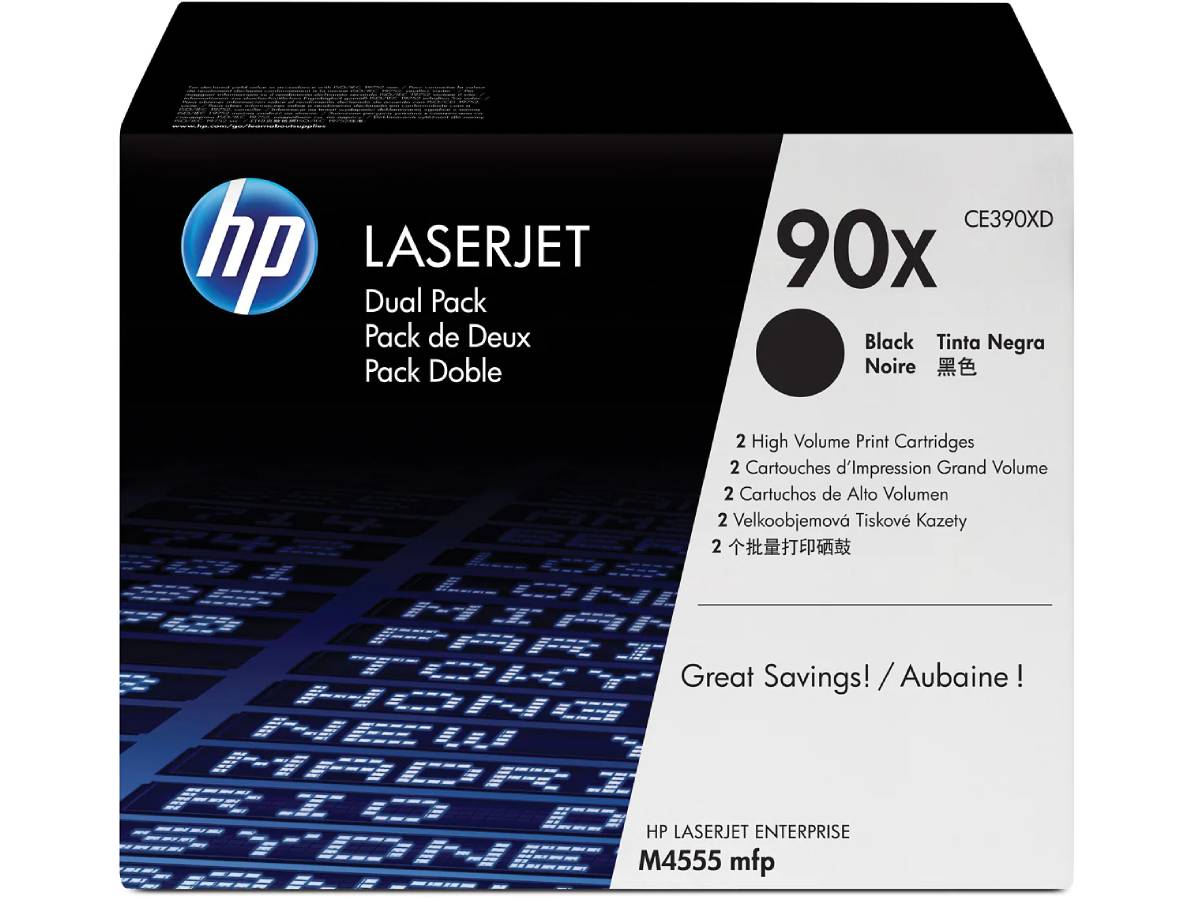 HP 90X (CE390XD) Black High Yield Original LaserJet Toner Cartridges, 2 pack