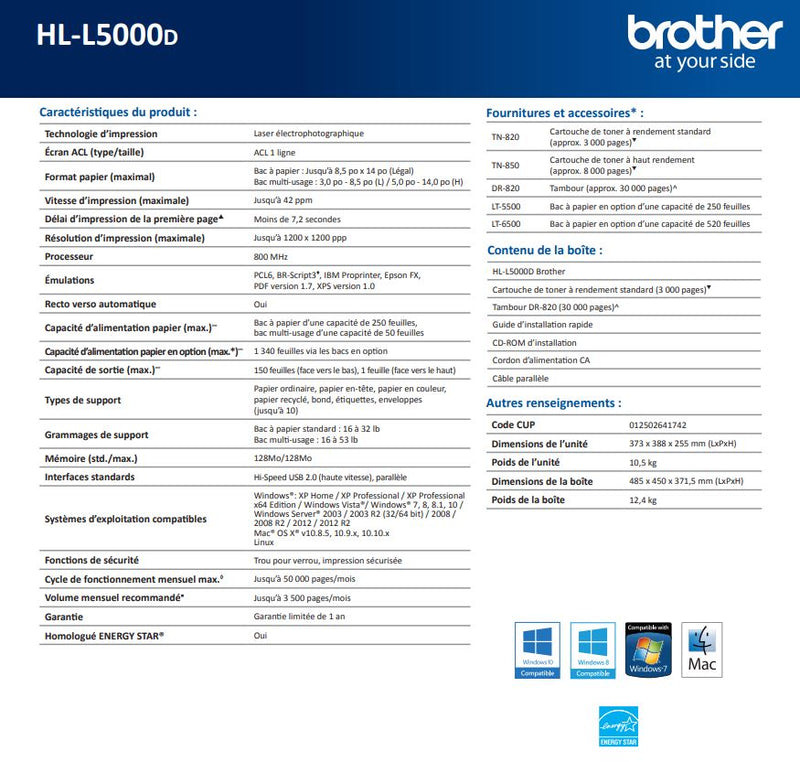 Brother hll5000d imprimante laser monochrome