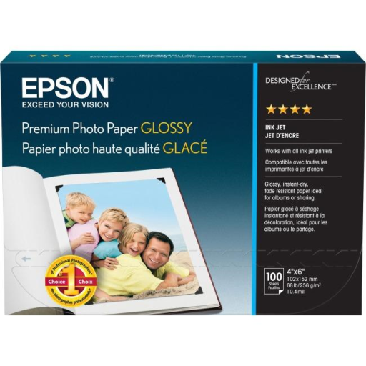 Epson Premium Photo Paper Glossy, 4x6, 100 sheetsS04