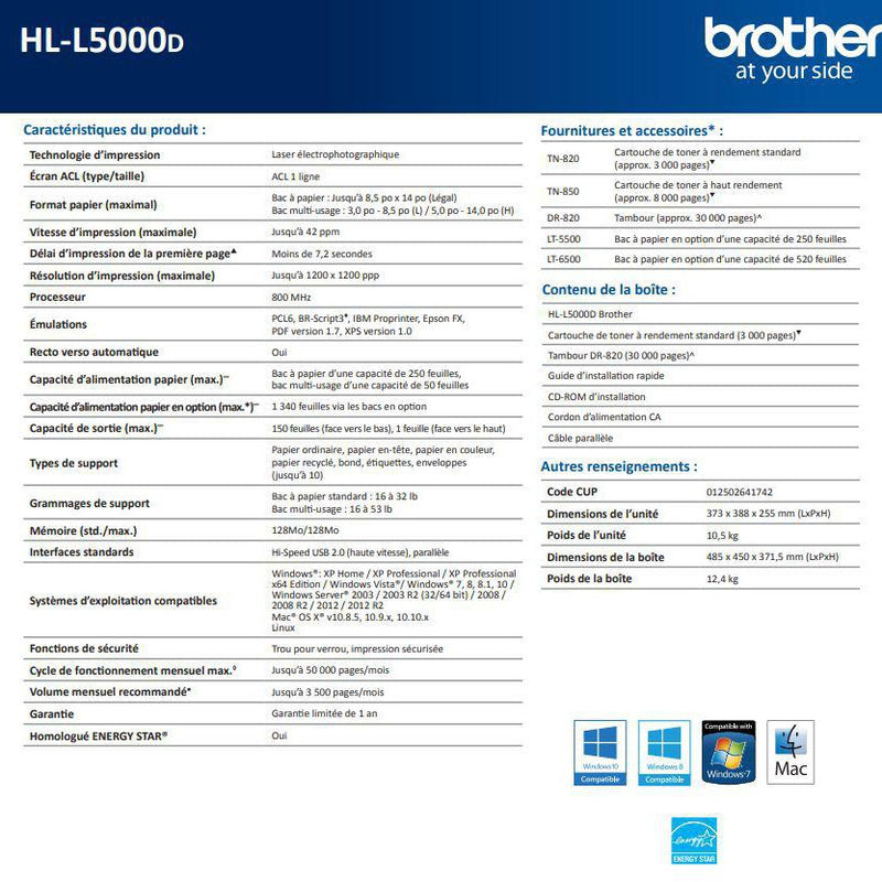 Brother hll5000d imprimante laser monochrome