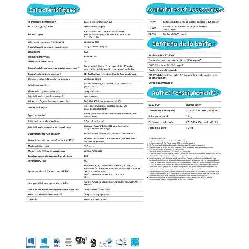 Brother MFCL2710DW Multifonctions Laser Monochrome-PG TECH