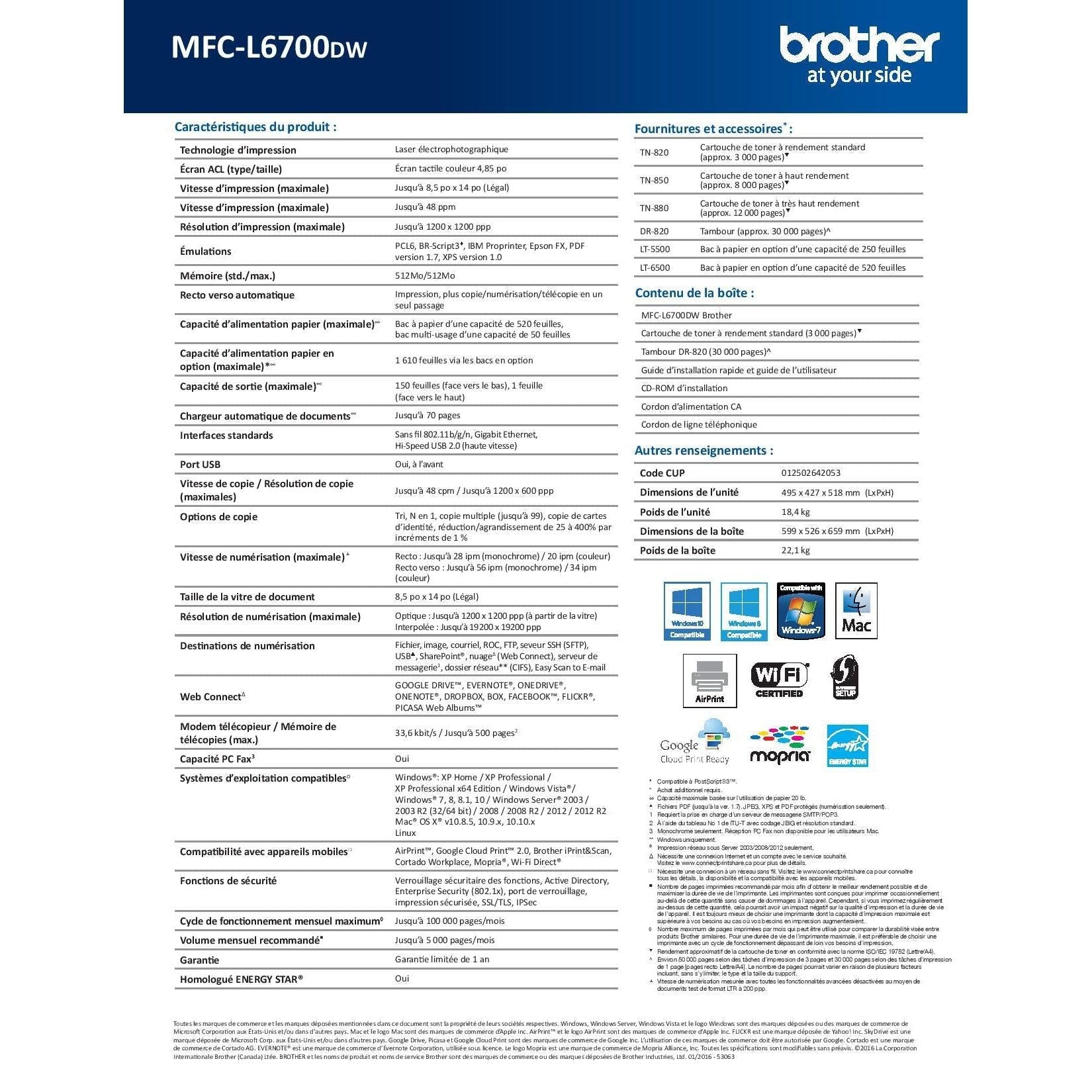 Brother MFCL6700DW Multifonctions Laser Monochrome-PG TECH