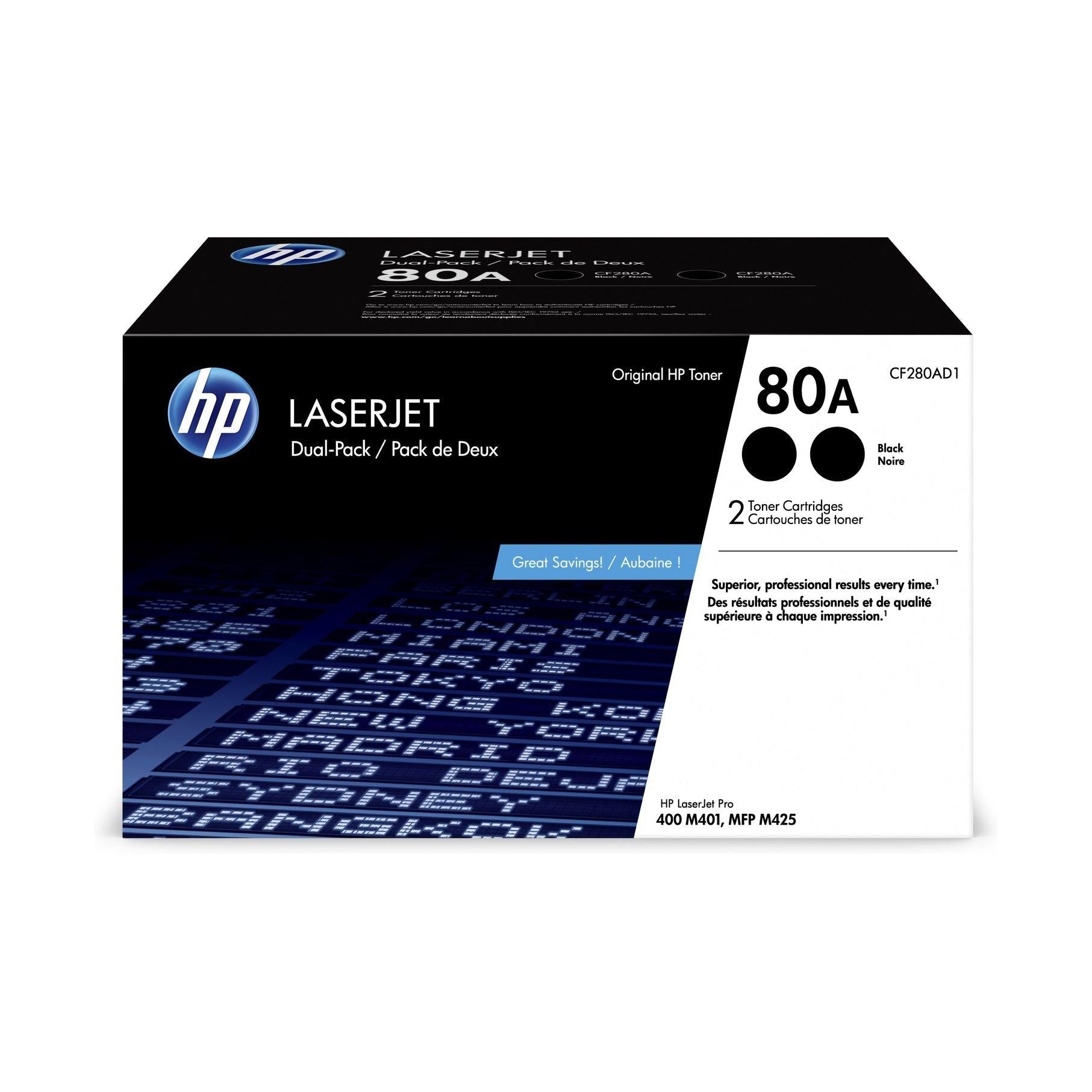 HP CF280AD1 ensemble (2) de s de Toner Noir 80A-PG TECH